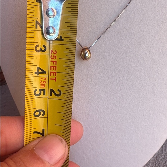925 Sterling Silver Box Chain Gold Teardrop Pendant 16” 18” Necklace Italy - Picture 8 of 10
